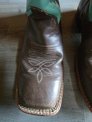 Justin Brown Turquoise Leather Square Toe Cowboy Western Boots Youth Size 4.5 D