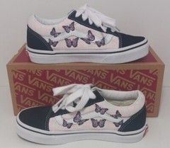 Vans Old Skool Kids Size US Size 1 Butterfly Black White Pink Checkerboard