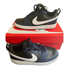 Nike Court Borough Low 2 Black/Navy/White Leather Low Top Sneakers 5Y BQ5448