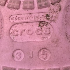 Crocs Pink Lined Clogs Junior Size 3 Adult Size 5 White Lining Spellout Cute
