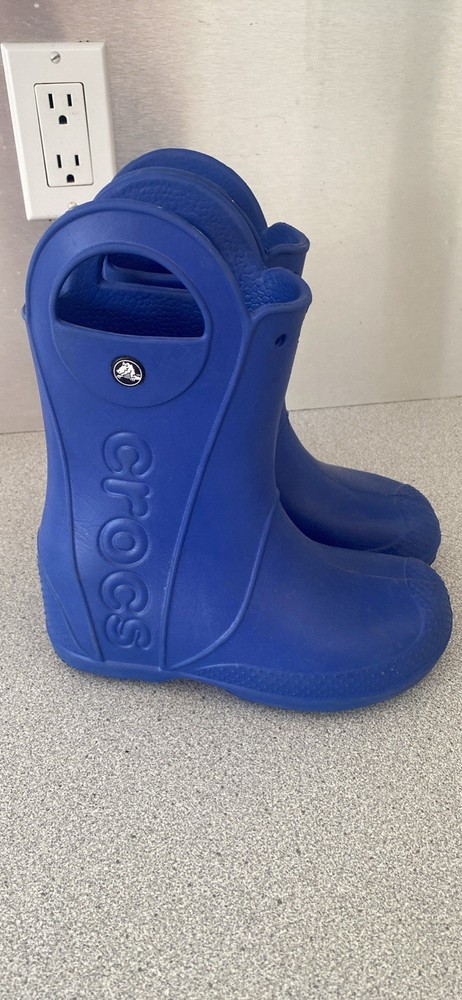 Crocs GUC Handle It Rain Boots Shoes Unisex Child Kids Size J1 Navy Blue Pull On