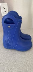 Crocs GUC Handle It Rain Boots Shoes Unisex Child Kids Size J1 Navy Blue Pull On