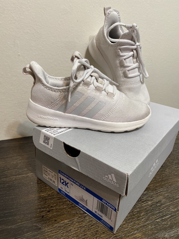 adidas Cloud Foam-Pure Running Shoe White Silver Metallic 12K US Unisex Big Kid