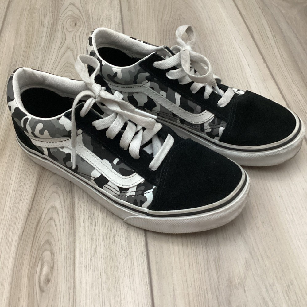 Vans Old Skool Camo Black Gray Canvas Suede Lace-Up Sneakers Youth Size 4.5