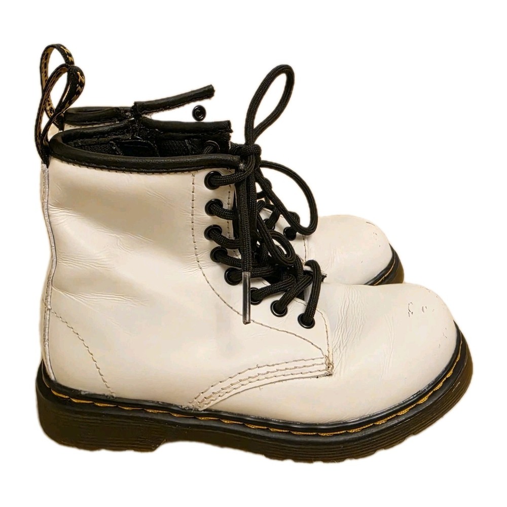 Dr. Martens 1460 J White Smooth Leather Lace Up/Zip Ankle Boots Youth Size 11
