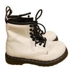 Dr. Martens 1460 J White Smooth Leather Lace Up/Zip Ankle Boots Youth Size 11