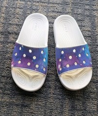 Kids Crocs Sandals Size 3M, 5W, White with Blue And Purple Accents