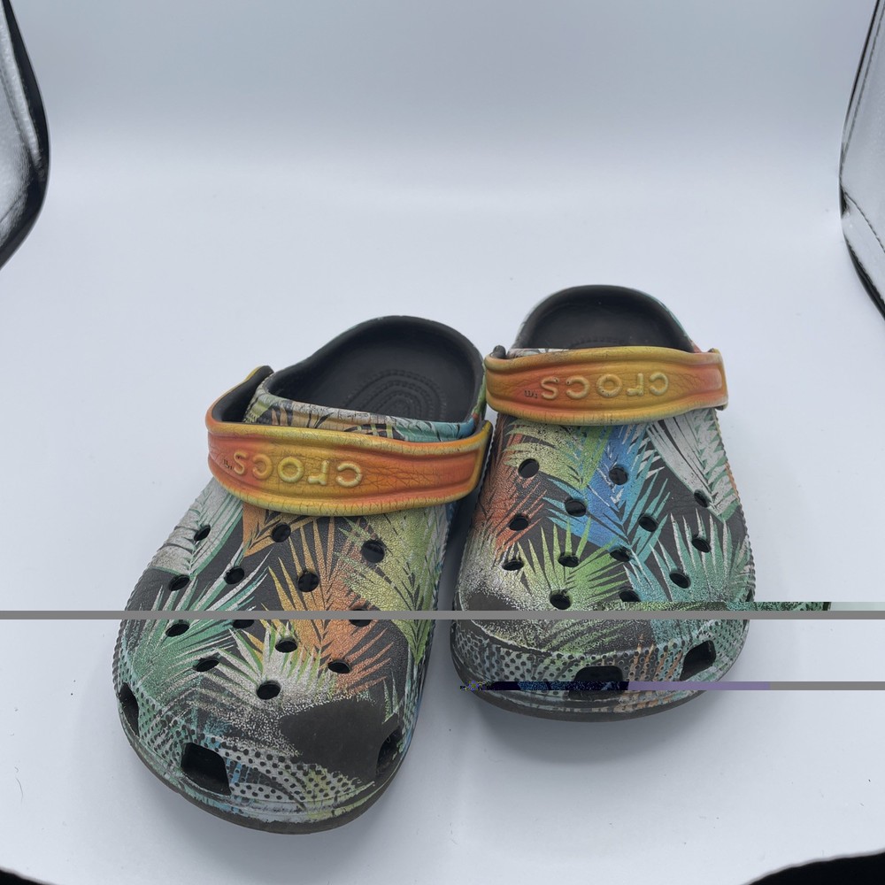 Crocs Kids J2 Tropical Palm Leaf Multicolor Clogs Sandals Beach Shoes