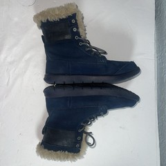 UGG AUSTRALIA Baxter Indigo Navy Blue Suede Lace Up Winter Boots Boys Girls Sz 2