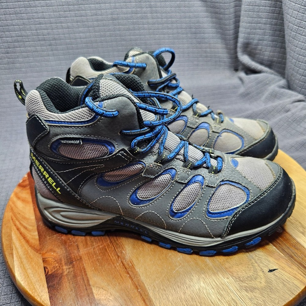 Merrell Hilltop Ventilator Mid Hiking Boots Unisex Kids Grey Blue US 4