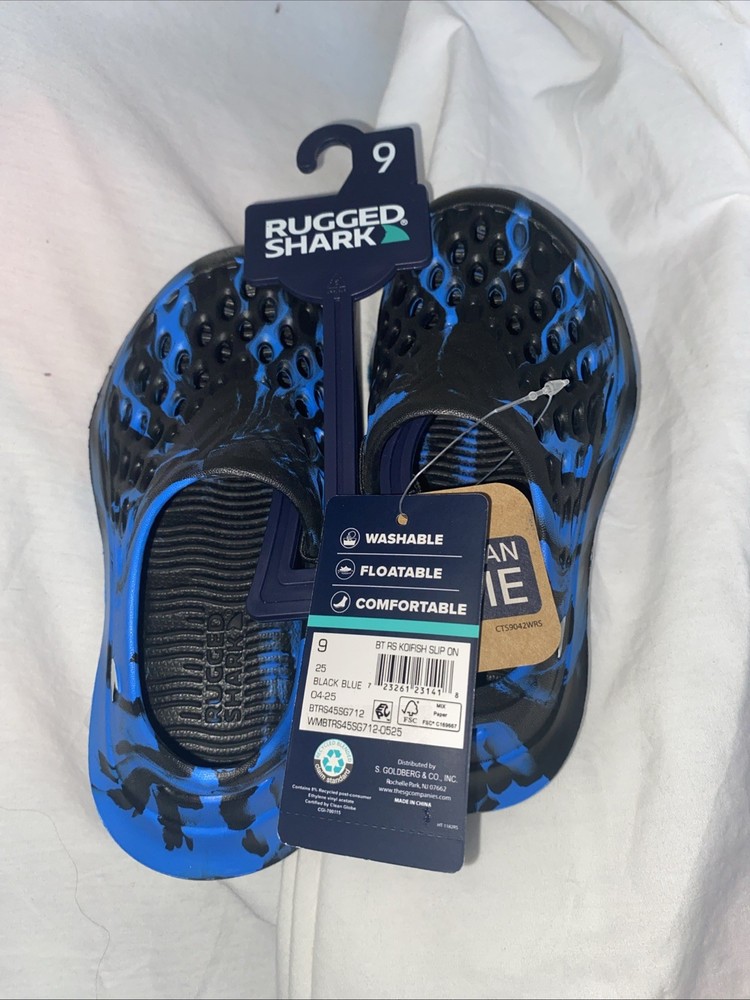 Rugged Shark Kids Size 9 Black/blue Multicolor Clog Water Shoe