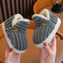 New Winter Concise Stripe Plush Slippers Children’s Non-slip Soft Sole Kids Boys