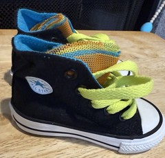 Converse Chuck Taylor High Top Black Party Sneakers Bright Neon Laces Toddler 4