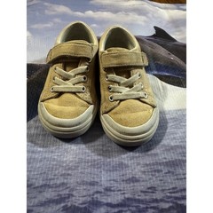 Footmates Kids Tan Canvas Low Top Sneakers Hook Loop Strap Size 5 Toddler
