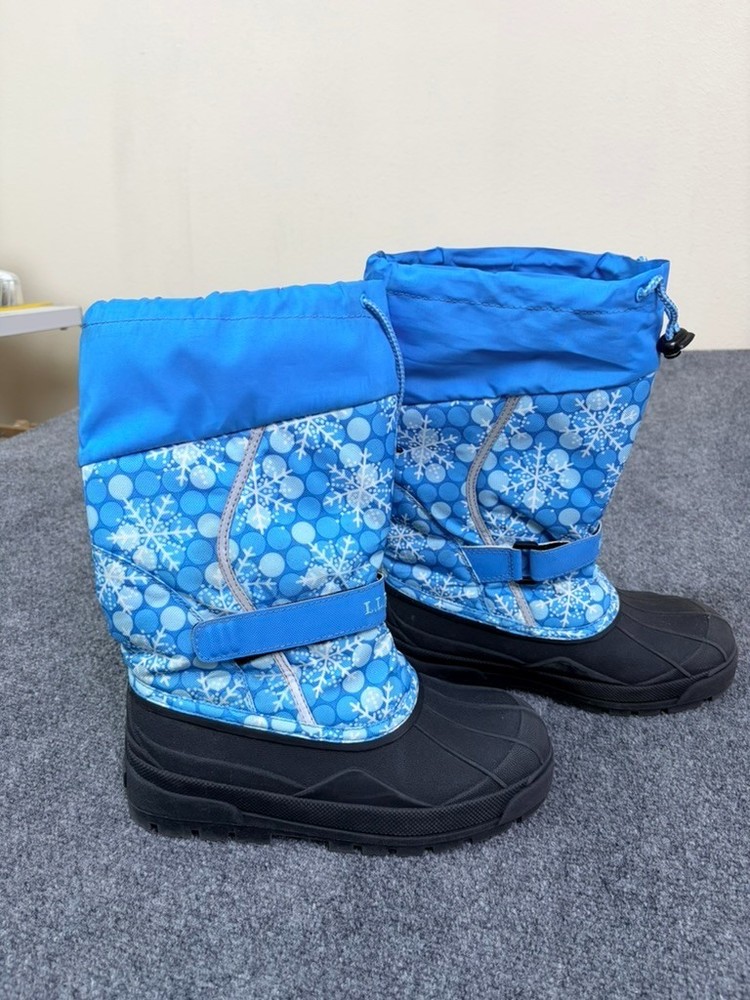 LL Bean Northwoods Snow Boots Blue Snowflake Nylon Winter Kids Size 6