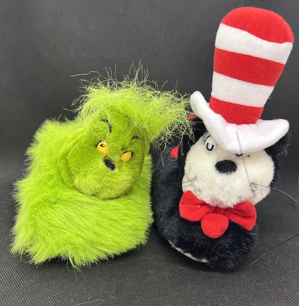 Vintage Kids’ Grinch/Cat Hat Plush Slippers – Size Small (5-6 1/2) – Never Worn