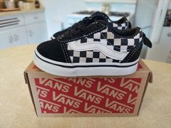 Vans Toddler Ward Checkered Slip On Canvas Skate Shoes Sz 4 Elastic Lace w/ Box