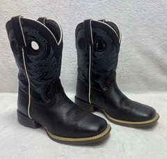Durango Youth US Sz 1 Brown Leather with blue stitching Cowboy Western Boots