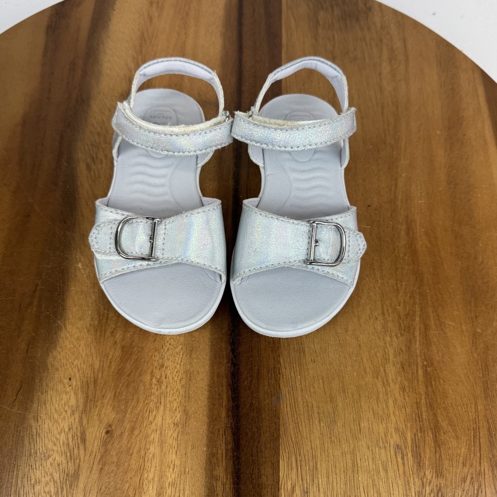 Little Kids Sperry Galley Plushwave Silver Strappy Ankle Strap Sandals Size 7 C