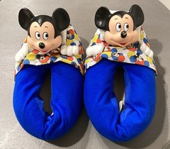 Mickey Mouse Slippers Kids size 13-1 Disney Store vinyl head sheets pillow vtg?
