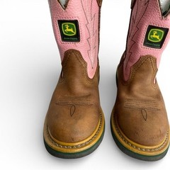 John Deere Pink Leather Western Cowboy Cowgirl Boots Youth Kids Girls Boys 2.5 M