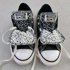 Converse All Star Chuck Taylor J5 Black Canvas Low Top Floral Double Tongue Shoe
