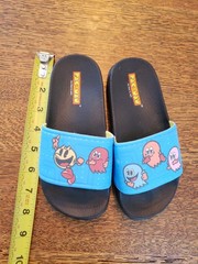 Pac Man Sandals Junior 11-12 Slide Multicolor Ghost Print Comfort Open Toe Flats