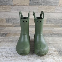 Crocs Handle It Kids Rain Boots Sz 2 Army Green Rubber Handles Slip On Round Toe