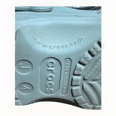 Authentic Crocs Classic Clogs Blue Sz J/4 With 6 Charms Food, And Characters.