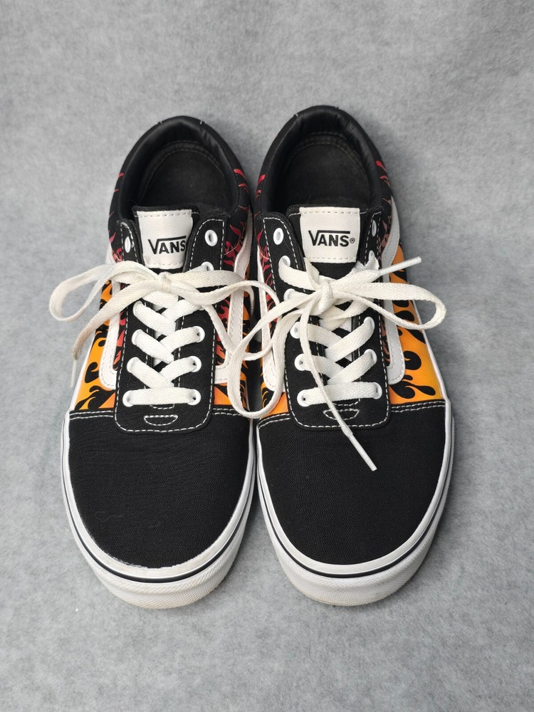 VANS Old Skool Trainers Kids Digi Flame Black Orange Youth Size 6 Sneakers Skate