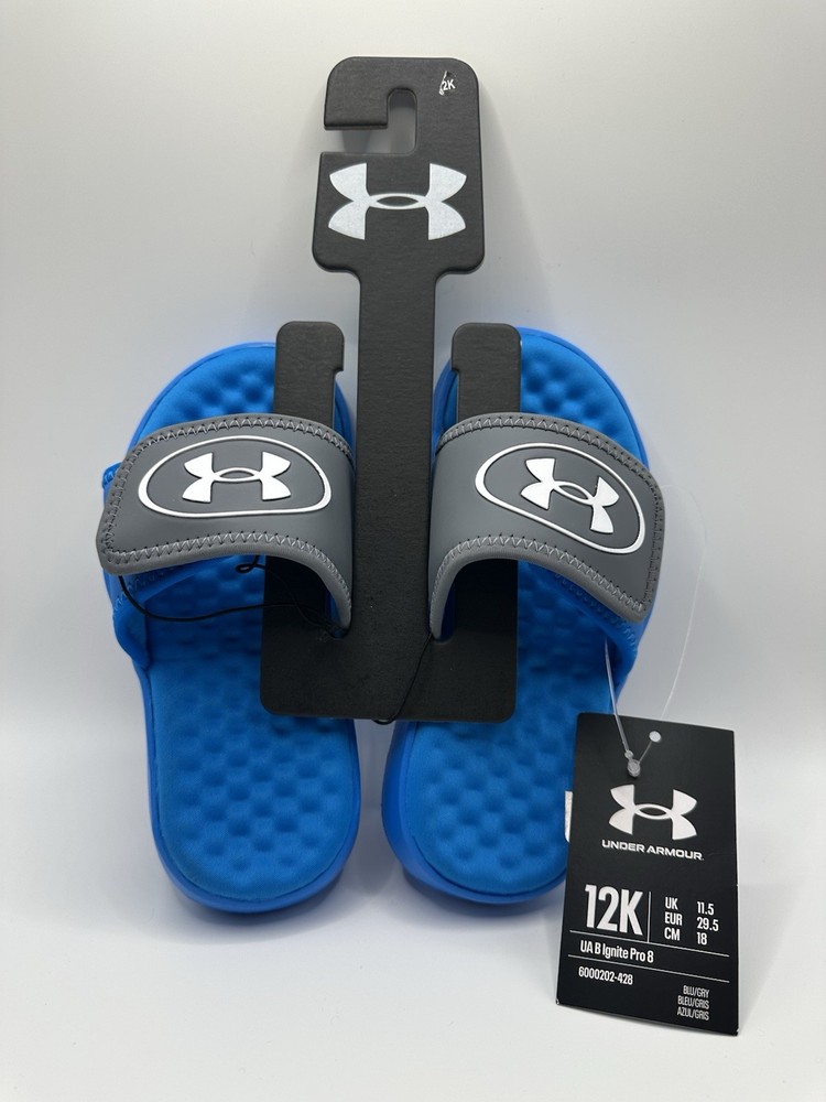 Under Armour Kids Size 12K IGNITE Pro 8 Slide Sandals Blue NEW