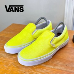 Vans Classic Slip On Junior 5.5 Neon Yellow Glitter Pristine School Casual Party