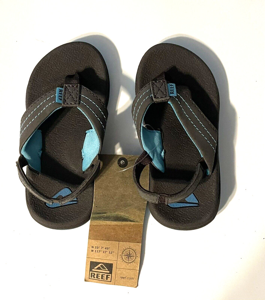 NEW Reef Toddler Kid’s Grom Phantom-K Brown/Blue Flip Flop w/ Backstrap, 3-4 M