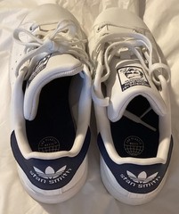 Kids Adidas Stan Smith Leather Sneakers Size 3 1/2 White And Blue