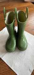 Kids Zoogs Rain Boots Green Pull Handles For Easy Off & On Sz 10