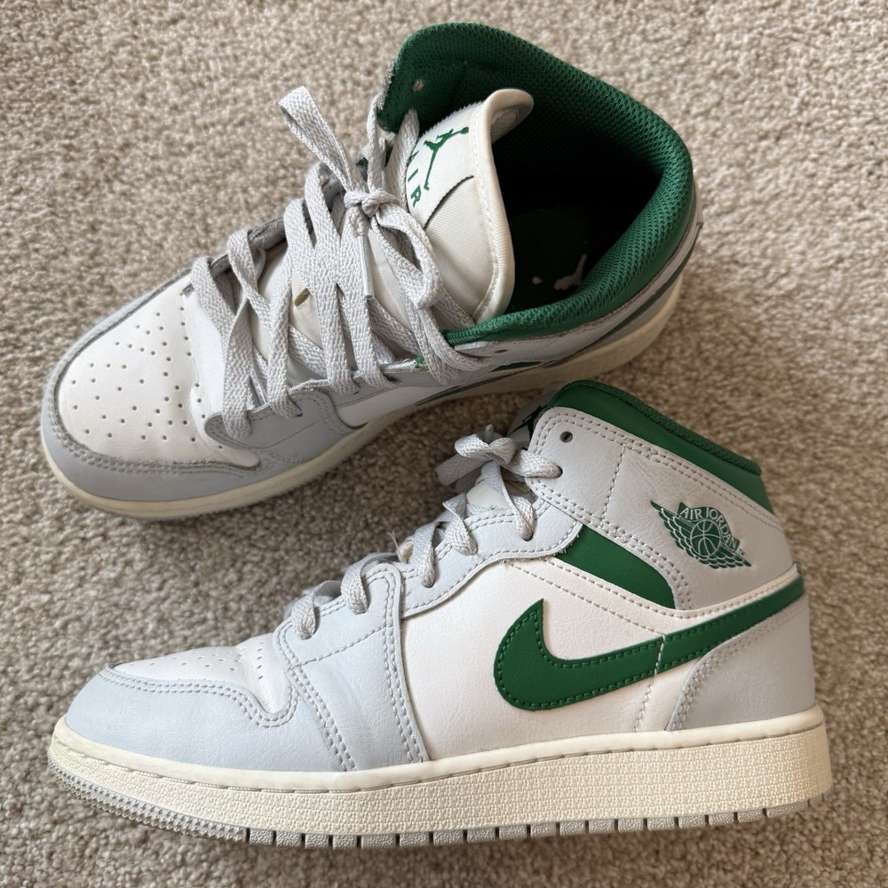 Air Jordan 1 Mid Size 5 Youth PINE GREEN SMOKE GREY DQ8423-142