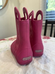 Crocs Handle It Rain Boot Pink Flower Pull On Unisex Kids Rubber Waterproof C11
