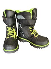 Wonder Nation Unisex Boots Size 3, Black/ Green/Gray, Strap and Tie Closer
