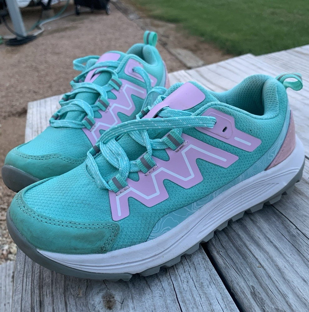 Bass Pro Shops Kids Athletic Sneakers Turquoise Pink Lace Up Shoes Size 4 EU 37