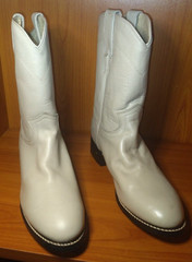 JUSTIN LEATHER COWBOY BOOTS JUNIOR SIZE 4 1/2 D, LIGHT GRAY #3713Y NEARLY NEW