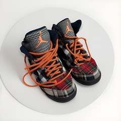 ​Air Jordan Textile Sneakers Multi-Color Tartan Plaid Patchwork US Size 1Y