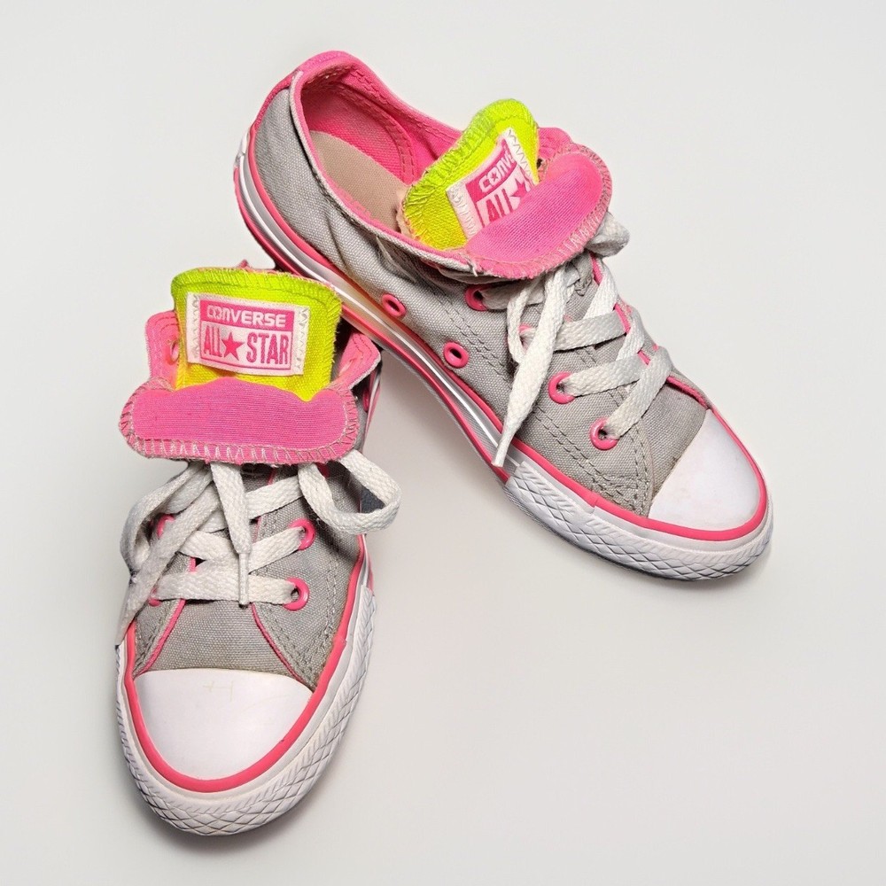 Converse Chuck Taylor All Star Junior 13 Grey Neon Pink Lime Double Tongue Shoes