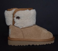 UGG Jona Chestnut Suede Shearling Mini Boots Side Snap Button Youth Sz 6