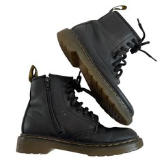 Dr Martens 1460 J Boots kids size 1 black leather lace up zipper combat docs doc
