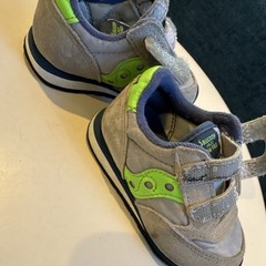 Saucony Jazz Low Pro Toddler Sneaker Gray Green Blue Hook & Loop US 5 Leather