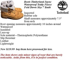 Boots Timberland Jayne Waterproof Teddy Fleece Fold Down Size 7 Youth Leather