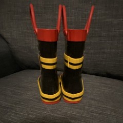 Kids Firefighter Rain Boots Sz 5/6 Black/Red/Yellow Gently Used -No Box