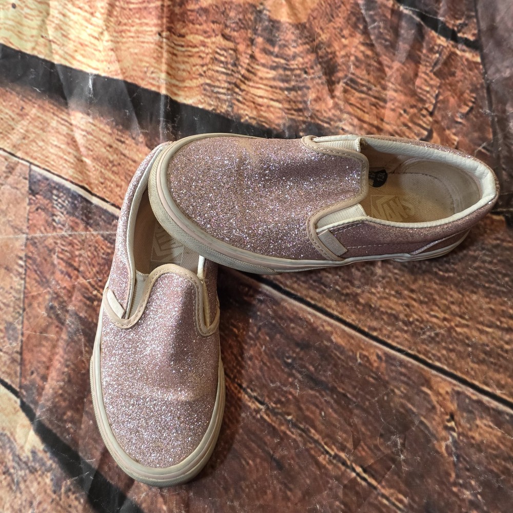 Vans Kids Classic Slip-On Rose Gold Glitter Skate Shoes Size 13