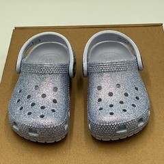 Crocs Classic Clog Kid 7 Purple Glitter Heel Strap Slip On Comfort Shoes Eby3732