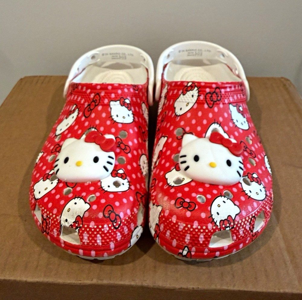 Crocs Classic Clog Hello Kitty Red/White Unisex Kids US 6 Rubber Logo